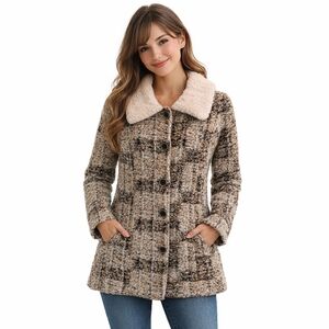 Maria Sole Made in Italy Boucle Knit Coat Faux Fur Collar Size Small